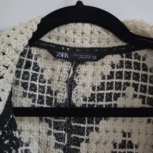 Zara Cream Open-Weave Cardigan with Black Trim